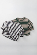 Spring Autumn Children T-Shirts 1-8Y Boys Button Striped Casual Tops Tees Toddler