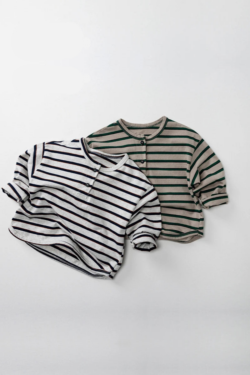 Spring Autumn Children T-Shirts 1-8Y Boys Button Striped Casual Tops Tees Toddler