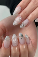 Press on Nails with Tools Glitter Diamond Medium Realistic Nail Art