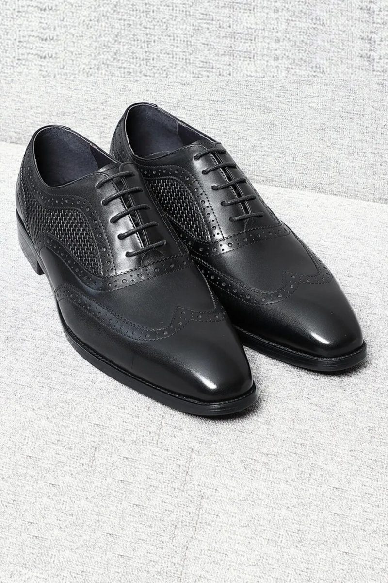 Handmade Real Leather Men Dress Shoes Black Pointy Toe Wingtip Brogue Oxfords Business Wedding Party Formal Shoes