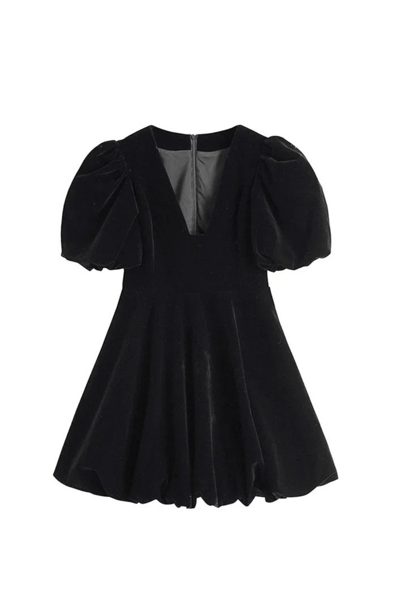 Dress Women Hepburn Flannel Dresses Puff Short Sleeve Elegant Fluffy Frocks