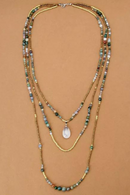 Natural India Onyx with Seed Beads Pendant Layered Necklace Bohemia Beaded Statement Necklaces