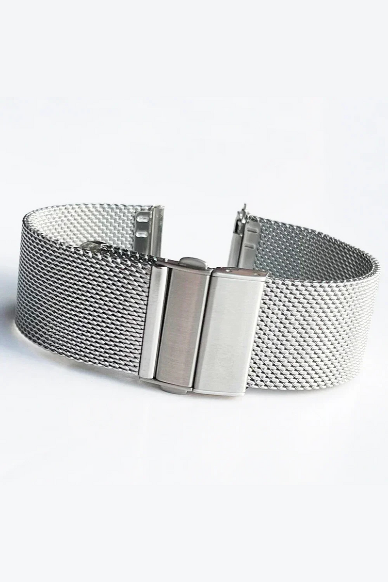 Mesh Loop Strap Stainless Steel Metal Quick Release Bracelet Double Press Butterfly Buckle Watch Band