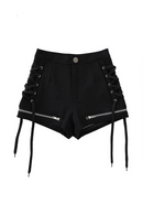 Women Mini Shorts Lace-up High Waist Wide Denim Shorts Punk Jean Shorts Gothic Clothes