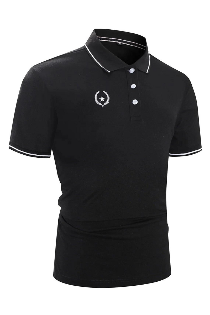 Summer Casual Classic Polo Shirt Men Short Sleeve Contrast Trim Solid Embroidered Polo Shirts