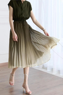 Gradient Pleated Vintage Chiffon Women Sleeveless Elastic Waist Lace up Elegant Dresses For Women
