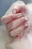 Pearl & Flower Glitter Press On Nails Ice Double-Sided Adhesive Fake Nails Rhinestone Embellished