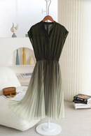 Gradient Pleated Vintage Chiffon Women Sleeveless Elastic Waist Lace up Elegant Dresses For Women