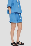 Summer Sports Blue Shorts Elastic Waist Cotton White Shorts for Women