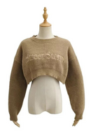 Winter Women's Embroidery Decoration Cropped Sweater Pullover American Retro Loose Knitwear Crop Top