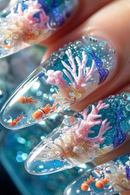 Summer Fresh False Nails Tips Long Almond Cute Press On Nails Ocean Series Wearable Fake Nail