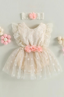 Summer Infant Baby Girl Outfits Sleeveless Backless Lace Bodysuit Dress Headband Clothes Set
