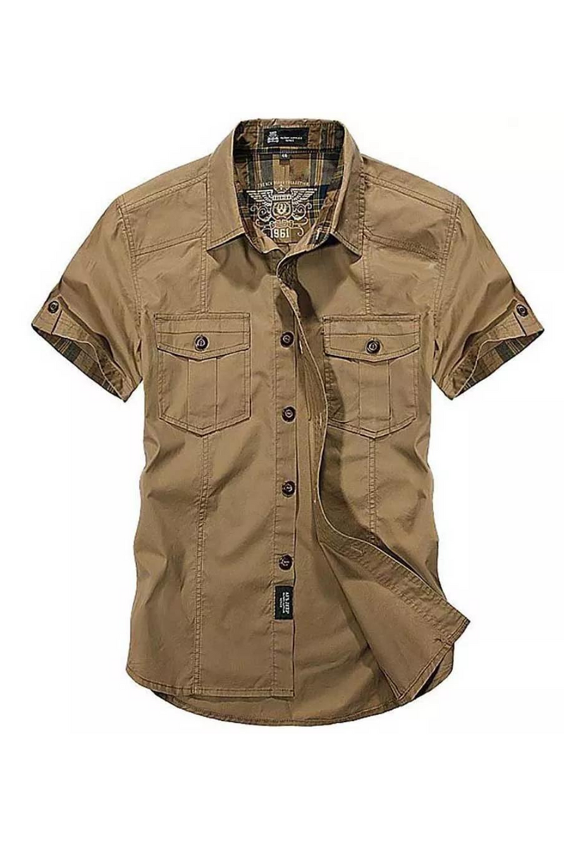 Casual Shirts Summer Men Loose Baggy Shirts Short Sleeve Turn-down Collar Military Style Male Clothing