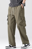 Men Cargo Pants Loose Casual Pants Straight Slanted Pocket Pants