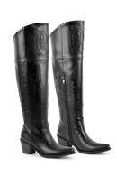 Winter Women Knee High Boots Pointed Toe Pull On Embroidered Thick Heels Boots Zipper