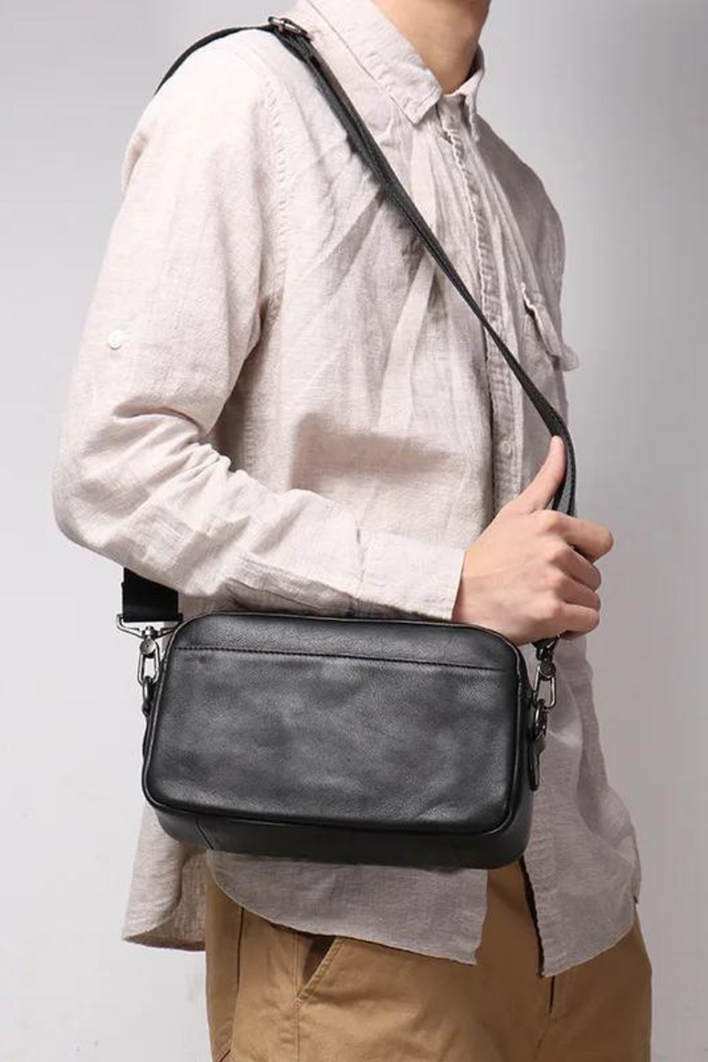 Men's Genuine Leather Shoulder Bag Crossbody Small Backpack Handheld Bag