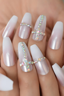 Pearl Pink Press On Nails Super Long Ballerina Thin Gel Nails Fake Artificial Fingernails