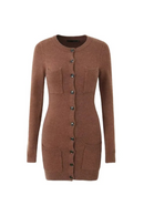 Women Front Button Fastening Shoulder Pads Long Sleeves Four Front Patch Pockets Towelling-finish Cardigan