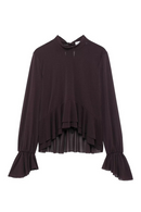Women Back Bow Lace Up Ruffled Pleated Pullover Blouse Female Chic Lady Shirts
