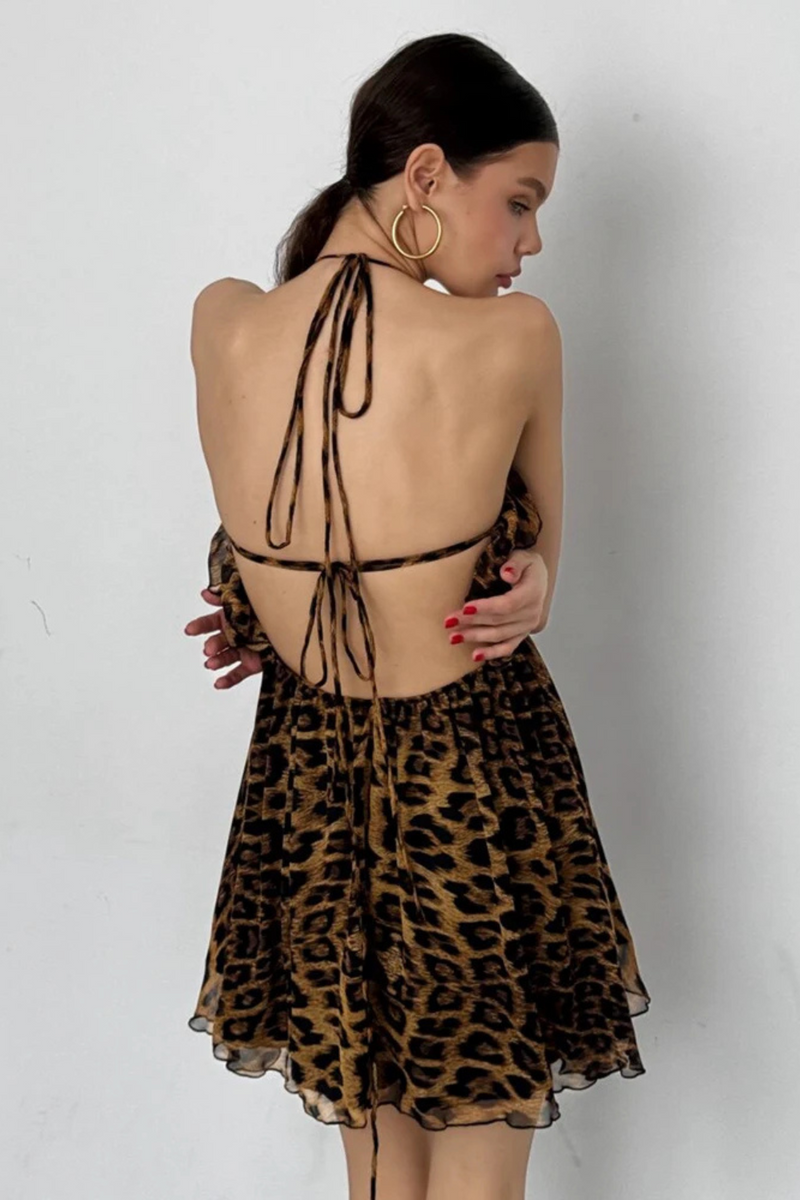 Backless Women Leopard Dresses Summer Outfit Sheath Clubwear Female