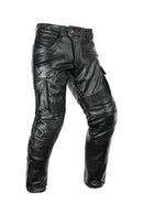 Men's Autumn Winter Punk Slim Casual Trousers Retro Leather Motorcycle Pants Windproof Warm