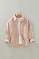 Men Casual Long Sleeve Shirt for Men Cotton Solid Shirts Man Pink Button-up Tops