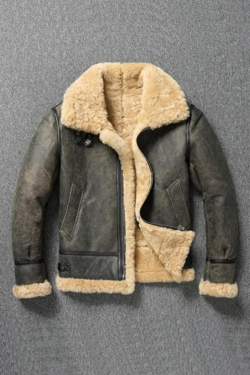 Winter warm thick wool leather jacket men real fur natural shearling outwear.