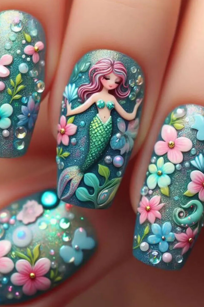 24pcs/set Medium long nails square ballet tips flowers butterfly for spring summer press on false nail