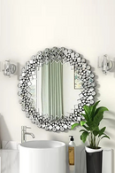 Gorgeous Round Wall Mirror HD Silver Mirror Stone Decor Luxury Home Decor Sturdy Frame Easy Mount