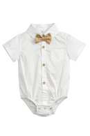 Gentleman Solid Romper for Newborn Boys Short Sleeved Summer Cotton Bodysuit Infant Toddler 1/2 Birthday Clothes