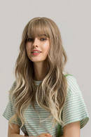 Long Fluffy Wave Blonde Wigs with Bangs Cosplay Natural Ombre Wigs for Women