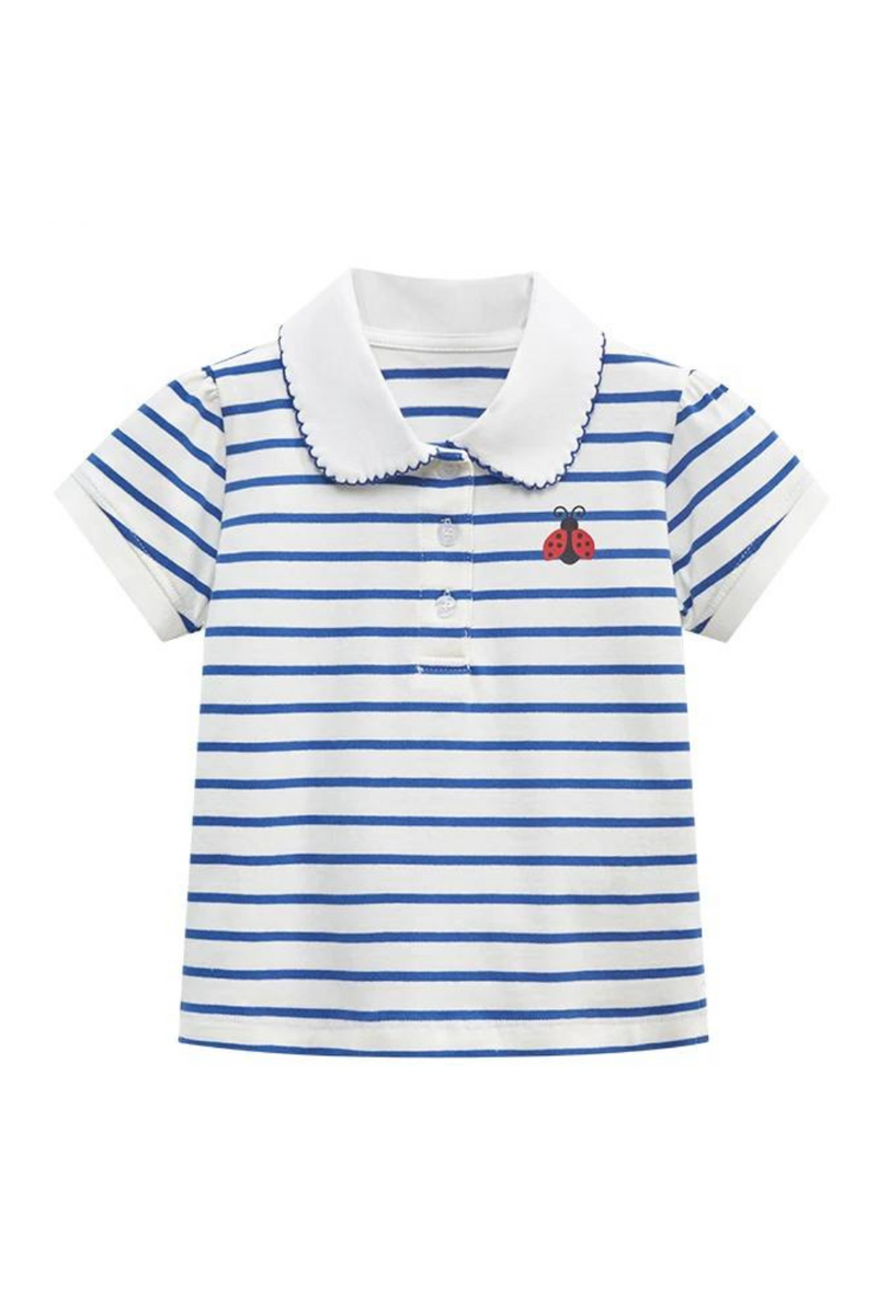 Summer Children's Clothing Baby Girls Tops Tees Appliques Striped Polo T-shirts Cartoon Ladybug Kids Clothes