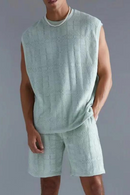 Spring Summer Knitted Short Sleeve T-shirt and Shorts Male Two Piece Set Streetwear Casual