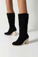 Retro Knight Boots Ultra-High Wood Grain Heel Warm Plush Inner Long Boots Women Boots