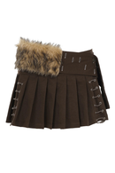 Obroi Brown skirt with fur trim on a white background