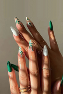 24Pcs Simple Green French False Nails Short Almond Round Head Press on Nail Tips