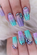 24 PCS short ballet-shaped French gradient Flash Drill nails