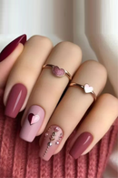 Matte Short Square Nails Wearable Floral Love Heart Design Press on Full Over Nail Tip Art
