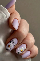 24pcs Flower Press On Nails Matte Purple False Nails With Bee Designs Short Round