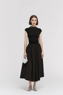 Women Summer Vintage Elegant Black Midi Long Dress Lady France Chic Slim Fit