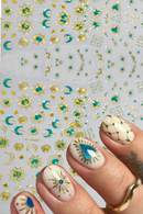 Blue Gem Star Sun Moon Bronzing Nail Art Sticker Metallic Bohemian Silver Love Totem Manicure Nail