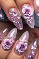 Purple Flower Press on Nails 24Pcs Wearable Fake Nails Flower Woman DIY Manicure Acrylic False Nails Tips