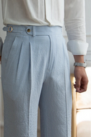 Summer Straight Pants Blue Stripe Casual Trousers Men