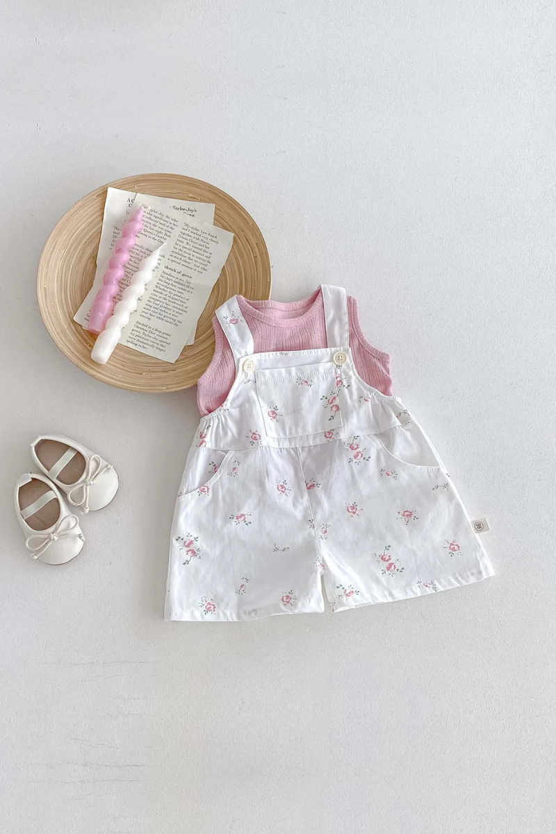 Summer girls sleeveless vest suit baby floral bib two-piece suit tide casual clothes.