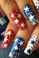 4th of July Glues on Long Coffin Fake Independence Day French Tip Press on Artificial Acrylic