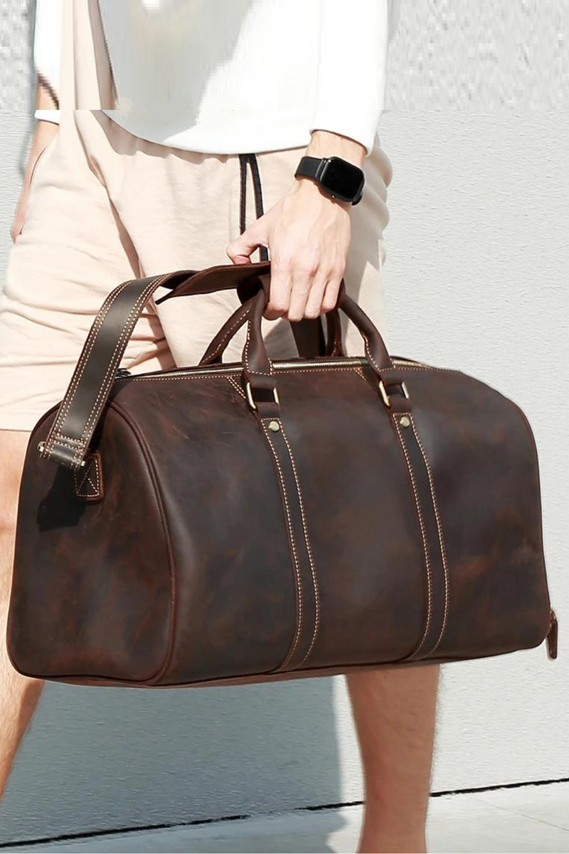 Genuine Leather Large Duffel Bag Business Men's Travel Bag Crazy Horse Leather Retro Travel Bag Male Weekend Duffel Bag