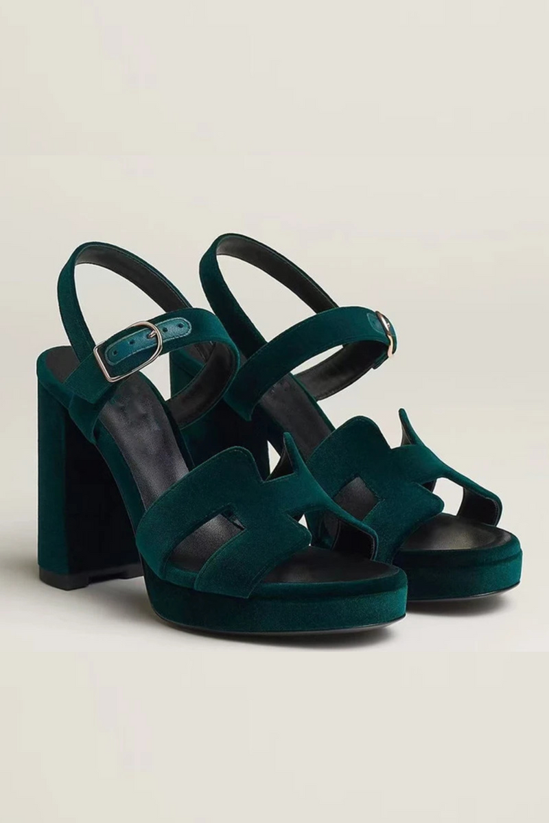 High Heels Pumps Women's Velvet Sandals Open Square Toe Dress Summer