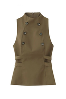 Women Autumn Winter Vests Double Breasted Solid Elegant Office Lady Waistcoats Tops