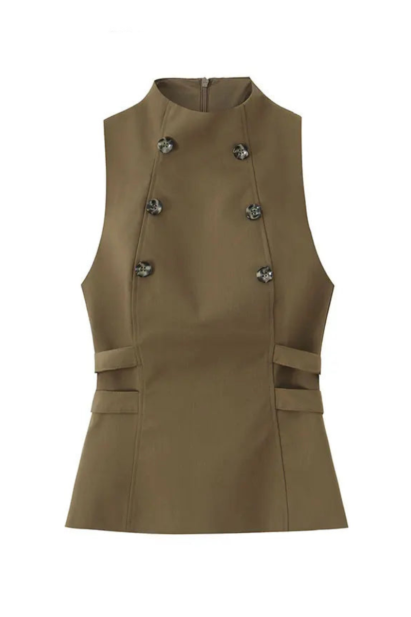 Women Autumn Winter Vests Double Breasted Solid Elegant Office Lady Waistcoats Tops