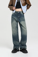 Jeans Women Blue Loose Fit Casual Low Waist Straight Wide Leg Pants Boyfriend Trousers